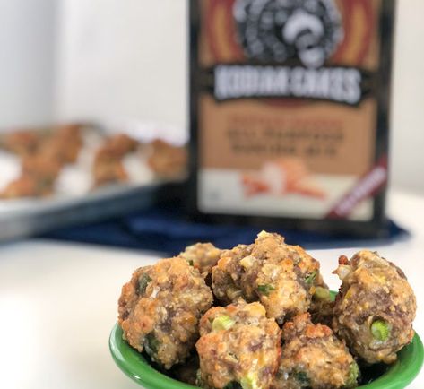 Kodiak Cakes - Cheesy Green Onion Sausage Balls | Fueling a Southern Soul Kodiak Cake Sausage Balls, Kodiak Sausage Balls, Green Onion Sausage, Breakfast Balls, Sausage Cheese Balls, Pancake Sausage, A Southern Soul, Sausage Biscuits, Protein Pancake Mix