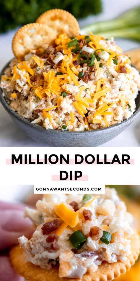 Million Dollar Dip, Cheese Dips, Delicious Dips Recipes, Cheese Cheddar, Appetizer Ideas, Dip Recipes Easy, Bacon Bits, Yummy Dips, Toasted Almonds