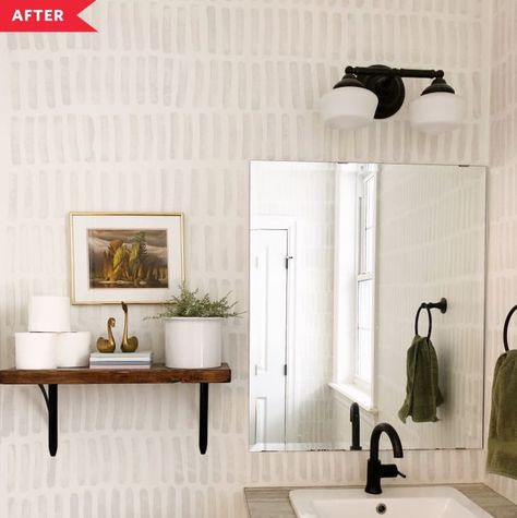 Before and After: DIY Budget Paint Job to Look Like High-End Wallpaper | Apartment Therapy Paint Stamps For Walls, Diy Paint Stencil, One Wall Kitchen Ideas, Wall Kitchen Ideas, High End Wallpaper, Fake Wallpaper, Wallpaper Apartment, Wallpaper Walls, One Wall Kitchen