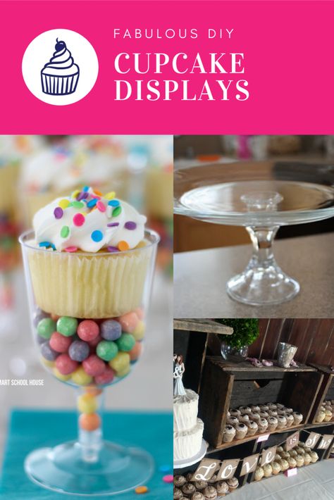 Fabulous DIY Cupcake Displays Cupcake Display Diy, Tiered Cupcake Display, Cupcake Displays, Cake Decorating Party, Cupcake Table, Cupcake Tiers Stand, Small Cupcakes, Diy Cupcake, Fancy Cupcakes