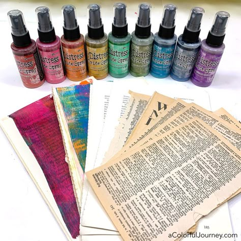 How to use Tim Holtz Distress Oxide Spray and get different looks #distressoxide #sprayink Distress Oxide Spray, Tim Holtz Tutorials, Distress Ink Techniques, Tim Holtz Crafts, Ink Techniques, Distress Crayons, Tim Holtz Distress Ink, Alcohol Ink Crafts, Spectrum Noir