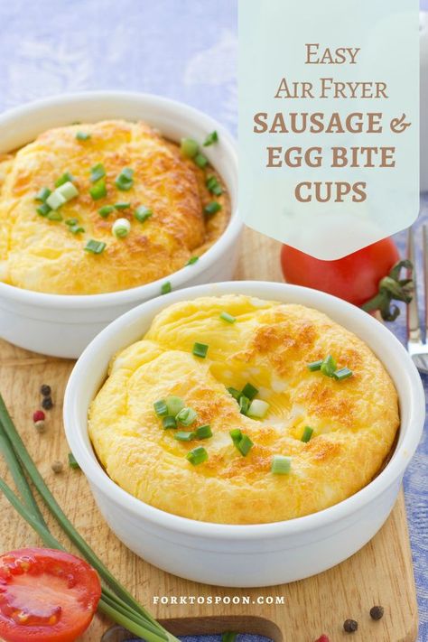 Egg Muffin Cups Air Fryer, Air Fryer Egg Muffin Recipes, Sausage And Egg Muffins, Starbucks Sous Vide Egg Bites, Air Fryer Recipes Eggs, Keto Friendly Breakfast, Air Fryer Sausage, Sous Vide Egg Bites, Starbucks Sous Vide Eggs