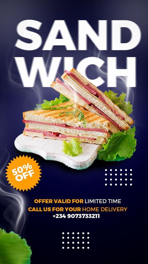 A poster design for a sandwich company in Nigeria Sandwich Poster Design, Sandwich Poster, Food Catalog, Cold Sandwiches, Flyers Design, Tuna Sandwich, Quick Bite, Best Designers, Ice Pops