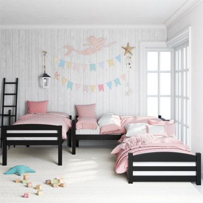 Three Bed In One Room, Triple Bed, Bunk Bed With Slide, Triple Bunk Bed, Twin Trundle Bed, Triple Bunk, Wooden Bunk Beds, Cool Bunk Beds, Wood Bunk Beds