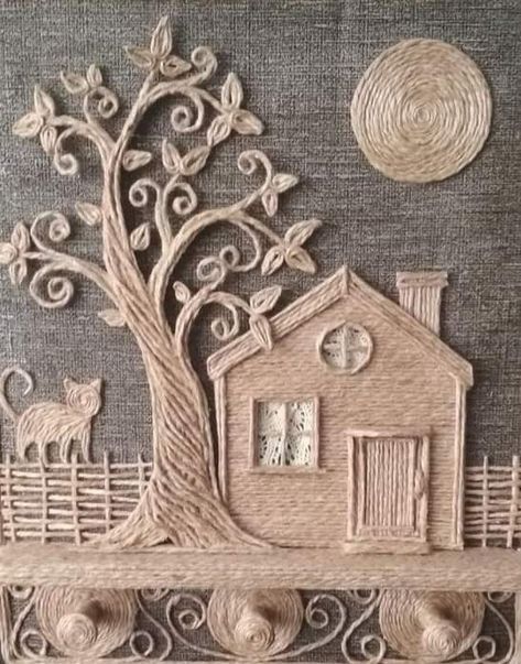 Jute Wall Art, Jute Wall Hanging, Burlap Crafts Diy, Jute Twine Crafts, Jute Flowers, Twine Crafts, Kitchen Ideas Gray, Jute Crafts, Gray Cabinets