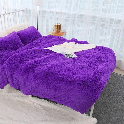 Purple Bed, Family Bed, Velvet Duvet, Purple Bedding, Purple Suits, Beige Suits, Bed Spread, Faux Fur Throw Blanket, Warm Bed