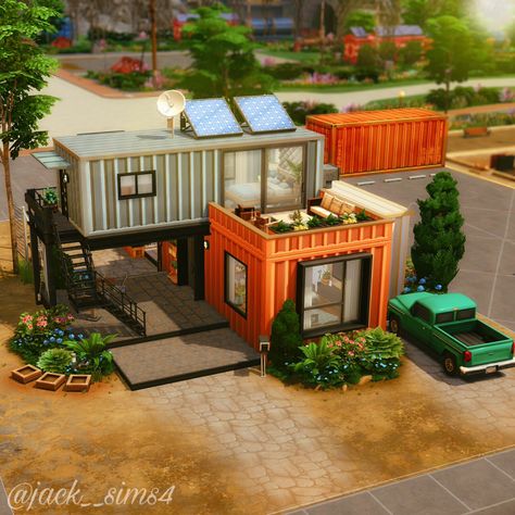 Sims 4 Container House Layout, Sims4 Container House, Sims 4 Shipping Container Cc, Eco Home Sims 4, The Sims 4 Container House, Container Home Sims 4, Ts4 Evergreen Harbor, Evergreen Harbor House, Sims Container House