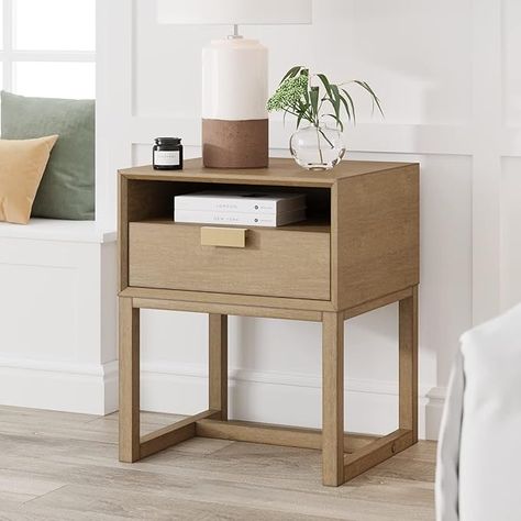 Amazon.com: Nathan James 32704 Harper Mid-Century Oak Wood Nightstand with 2-Drawers, Small Side End Table with Storage, Brown : Home & Kitchen Modern Farmhouse Nightstand, Minimalist Drawers, Farmhouse Nightstand, Nathan James, Rustic End Tables, Farmhouse End Tables, Bed Side Table, End Table With Storage, Wood Bedside Table