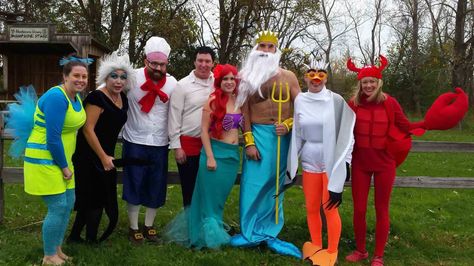 Group Halloween costume- The Little Mermaid Disney Group Costumes 6 People, Family Little Mermaid Halloween Costumes, Little Mermaid Halloween Costume Family, Little Mermaid Group Costume, Mermaid Group Costume, Little Mermaid Family Costume, Disney Group Costumes, Little Mermaid Halloween Costume, The Little Mermaid Costume