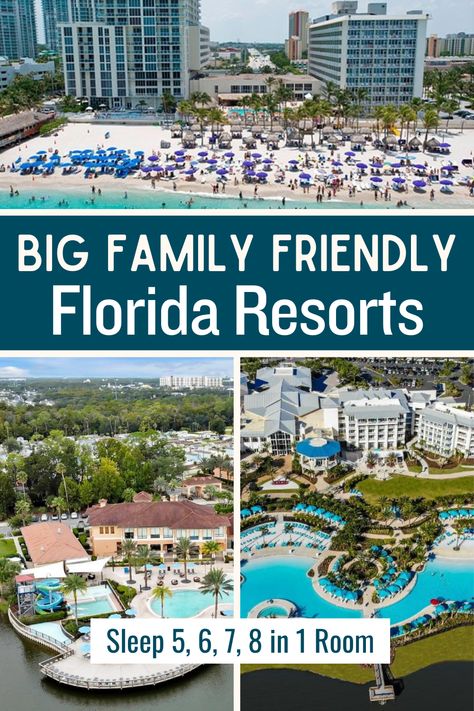 Experience the magic of Florida with your big family at resorts! Enjoy stress-free vacations with endless activities, comfort, and convenience. Dive into pools, explore playgrounds, and savor on-site dining. Plus, take advantage of babysitting services and supervised programs for the kids. Discover spacious suites accommodating families of 5, 6, 7, 8, or more!  Find Florida resorts that sleep families with 3, 4, 5, 6 kids in 1 room. Family Resorts In Florida, Florida Beach Resorts, Bluegreen Vacations, Resorts For Kids, Boca Raton Resort, Disney Contemporary Resort, Disney Wilderness Lodge, Best Family Resorts, Big Families