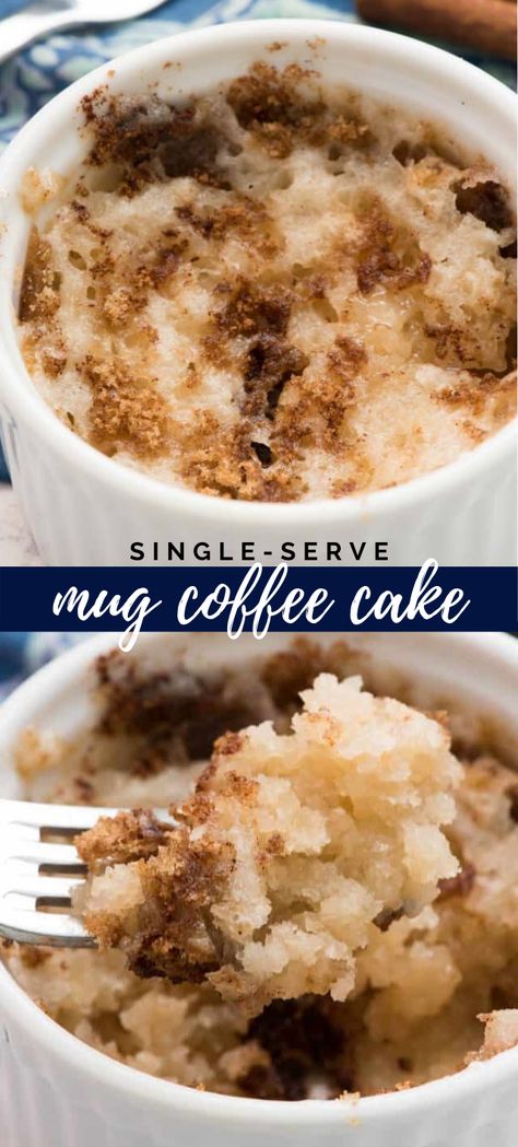 Mug Coffee Cake, Easy Single Serve Desserts, Mug Dessert Recipes, Microwave Mug Recipes, Single Serve Cake, Coffee Cake Recipes Easy, Recipe For 1, Mug Cake Microwave, Coffee Cake Recipe