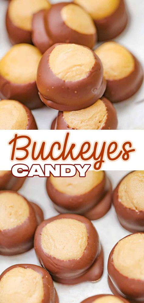 Buckeye Candy Homemade Candy Gifts, Creamy Peanut Butter Balls, Whoppers Candy, Buckeye Candy, Buckeyes Candy, Quick Cheesecake, No Bake Truffles, Peppermint Crunch, Peanut Butter Buckeyes