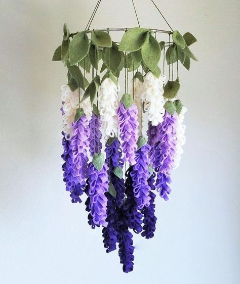 20 People Whose Mesmerizing Creations Might Urge You to Hit the Nearest Craft Store Purple Wisteria, Baby Mobil, Diy Flores, Diy Lampe, Fleurs Diy, Flower Mobile, Wreaths Ideas, Diy Bebe, Floral Nursery