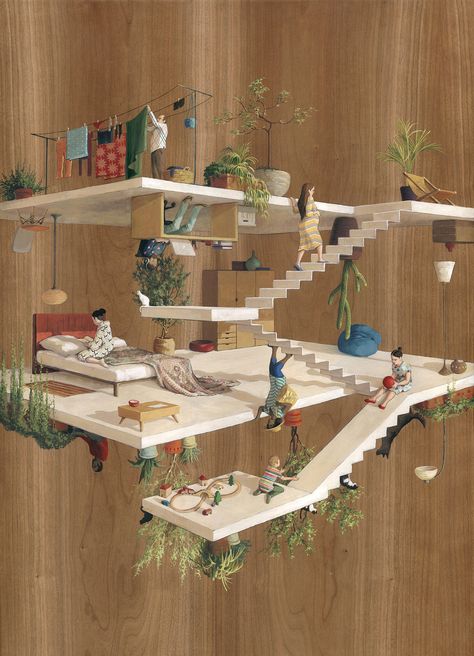 Mc Escher, Colossal Art, 3d Modelle, Architecture Painting, Surrealism Painting, Spanish Artists, Architecture Illustration, Architecture Drawing, Painting On Wood