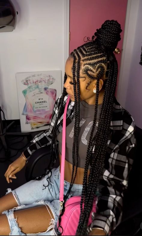 Braided Hairstyles Heart Shape, Cute Hairstylesblack Girl Braids, Hairstyles Braids Designs, Cute Braided Hairstyles Black Hair Knotless, Braids For Your Birthday, Briads Ideas For Black Women, Birthday Hairstyles With Braids, Blue Peekaboo Boho Braids, Cute New Braided Hairstyles