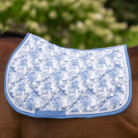 The highly anticipated Equestrian Toile design is finally available again! This traditional pattern design has been elevated with equestrian details in the most lovely, true french blue. We've also added a coordinating DB Sport set in this beautiful shade, perfect for mixing & matching. Shop now to place your preorder...shipping end of August! Horse Tack Sets, Traditional Pattern Design, Dream Tack Room, Jump Saddle, Horse Saddle Pads, Toile Design, Horse Back Riding, Sport Set, Horse Fashion