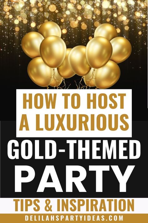 Looking for a way to elevate your party to the next level? Go for a gold party theme! Perfect for any occasion, from birthdays to bachelorettes, gold décor adds a touch of luxury and elegance. With rose gold accents and glittering decorations, your event will be the talk of the town! Glam 60th Birthday Party, Met Gala Birthday Party Theme, Golden Years Party Ideas, Elegant Party Decorations For Adults, Golden 50th Birthday Party Ideas, Boujee Party Theme, Golden Party Ideas, Glitter And Gold Party Theme, Golden 16th Birthday Ideas