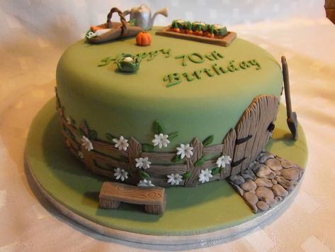 Garden Themed Cake, Allotment Cake, Vegetable Garden Cake, Garden Theme Cake, Gardening Cake, Retirement Party Cakes, Garden Birthday Cake, Baking Cakes Ideas, Tractor Cake