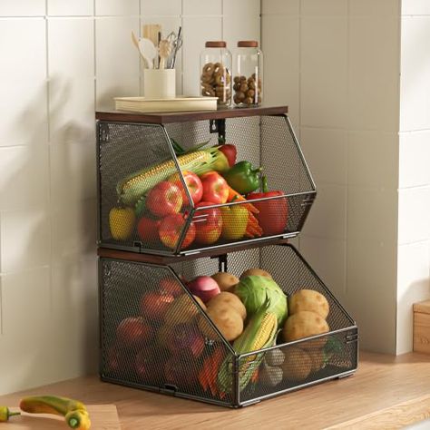 Wall Fruit Basket, Onion And Potato Storage, Potato And Onion Storage, Basket For Kitchen, Onion Storage, Produce Baskets, Potato Storage, Produce Storage, Kitchen Counter Organization