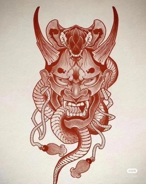 Oni Mask With Snake Tattoo, Oni And Snake Tattoo, Oni Mask Snake Tattoo, Hannya Mask And Snake Tattoo, Oni Mask And Snake Tattoo, Oni Snake Tattoo, Hannya And Snake Tattoo, Hannya Snake Tattoo, Hannya Mask Art