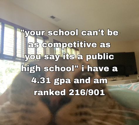 (the 901 is all of the students in my class) this school feels like attending an insanely competive and intense private school but with public school people and amenities 😭😭😭 ive see people geting valedictorian with a gpa lower than mine Public High School, My Class, Private School, Public School, Say You, Random Stuff, High School, Feelings, Quick Saves