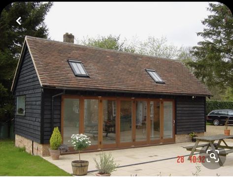 Annexe Ideas Garage Conversions, Garden Buildings Cabins, Annexe Ideas, Barn Conversion Exterior, Annex Ideas, Barn House Conversion, Wood Cladding Exterior, Oak Framed Buildings, Timber Frame House