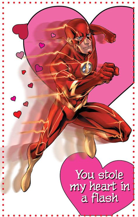 These love notes contain some seriously groan-worthy puns. As is required of any great Valentine's Day card. Superhero Valentines, Flash Superhero, Nerdy Valentines, Young Romance, Cheesy Valentine, Comics Cover, Punny Valentines, Kids Valentines, Dc Memes