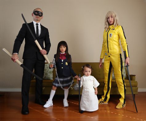 Kill Bill Halloween Costume Couple, Kill Bill Couple Costume, Kill Bill Costume, Movie References, Study Pics, Iconic Halloween Costumes, Halloween Parejas, Famous Babies, Halloween Couple