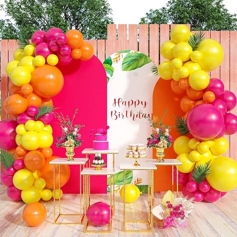 Amazon.com: Hot Pink Yellow Balloons Garland Arch Kit,99pcs Yellow Pink Orange Balloon Latex Pastel Balloons Arch For Baby Shower Butterfly Fiesta Princess Birthday Party Background Decorations : Home & Kitchen Deco Ballon, Birthday Party Background, Orange Balloons, Yellow Birthday, Pastel Balloons, Yellow Balloons, Garland Arch, Butterfly Baby Shower, Fiesta Baby Shower