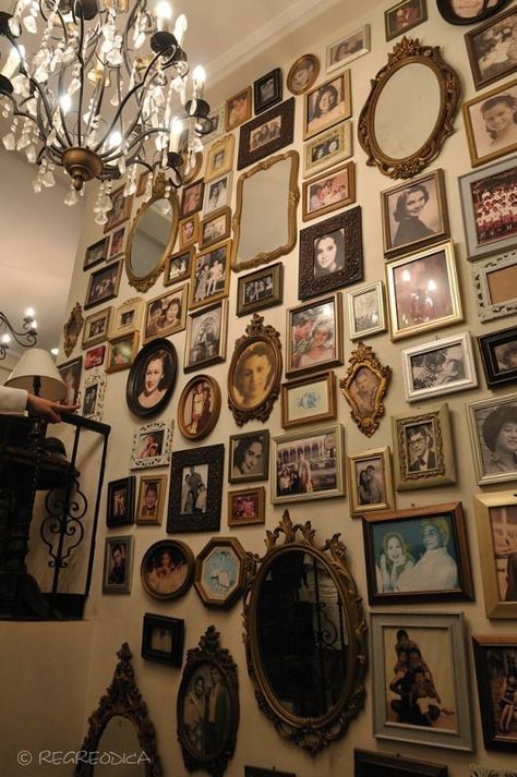 Wall Full Of Photo Frames, Room Decor Ideas Aesthetic Photo Wall, Maximalist Family Photo Wall, Photo Wall Collage Maximalist, Wall Full Of Paintings Aesthetic, Walls Full Of Pictures, Antique With Modern, Family Photo Wall Aesthetic, Busy Gallery Wall