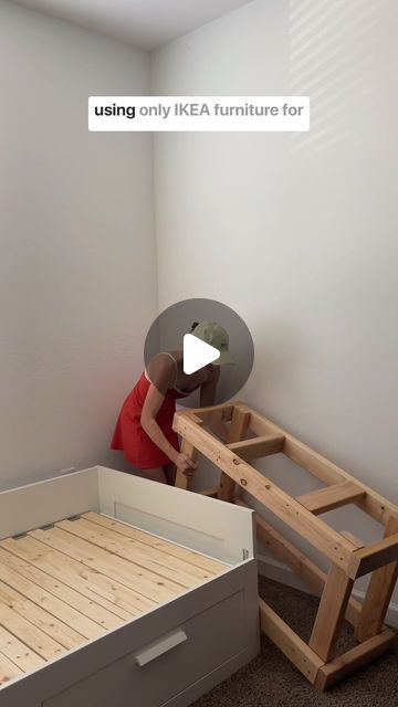 Morgan Renfro on Instagram: "day 2 of the custom IKEA hack built in for our guest bedroom! Today I built some risers for the bookcases and got those secured into place to the bed frame.  I’m using the  Brimnes twin size bed, 2 narrow Billy Bookcases, and 2 standard Billy Bookcases that I snagged off of Facebook Marketplace to make a custom cozy nook! I’ve thought of about 20 different variations on how I can secure them to the wall.. but I’m going to sleep on it and tomorrow we will get them tied in! #billybookcasehack #brimnesbedhack #ikeahack #ikeabuiltinhack #imeabuiltins #diy #guestbedroommakeover #projectprogress #doityourself" Reading Nook With Pull Out Bed, Ikea Diy Bed Frame, Tiny Room Makeover Bedroom, Ikea Hemnes Daybed Hack Built Ins, Low Bed Small Room, Hemnes Daybed Built In, Ikea Day Bed Hack, Guest Bed Hack, Built In Captains Bed