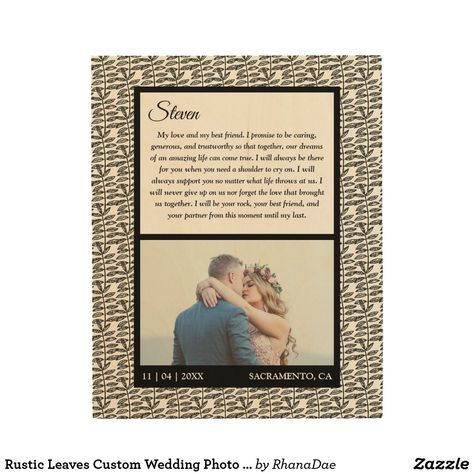 Rustic Leaves Custom Wedding Photo Marriage Vows Wood Wall Art Anniversary Photographs, Wedding Vow Art, Marriage Vows, Couples Anniversary, Wooden Wall Hangings, Wedding Location, Photo Memories, Photo On Wood, Stylish Wedding