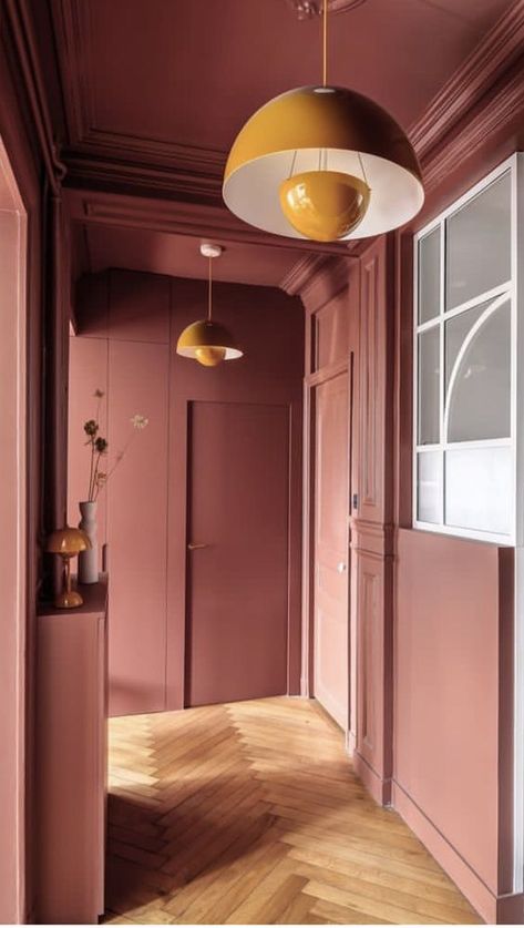 Pink Hallway, Hallway Paint, Hunger Magazine, Hallway Colours, Gold Living Room, Welcome To My House, Home Decor Color, Minimalist Architecture, Paint Colors For Home