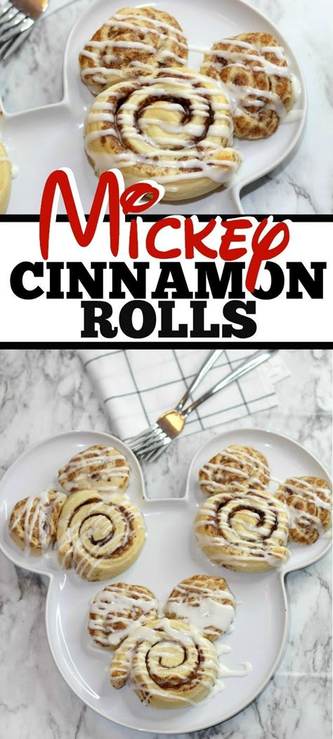 Bring a little Disney magic home with this simple to make Mickey Cinnamon Rolls Recipe! #Mickey #MickeyMouse #DisneyRecipes #DisneyCinnamonRolls Cinnamon Rolls Recipe Easy, Recipes Cinnamon Rolls, Disney Dessert Recipes, Disney Breakfast, Rolls Recipe Easy, Disney Inspired Recipes, Disney Baking, Disney Themed Food, Disney Dishes