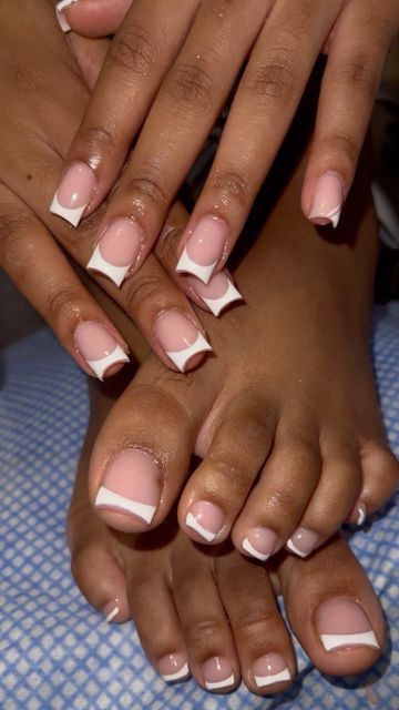 French Mani Pedi Combos, Nails Acrylic Winter Classy, Holiday Nails And Toes, Finger And Toe Nail Combo, Matching Toes And Nails, Nail And Toes Matching Ideas, Matching Nails And Toes, Toes And Nails, Colourful Acrylic Nails