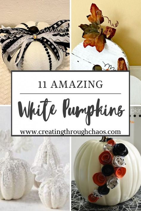 11 Amazing White Pumpkins - Creating Through Chaos White Pumpkin Decor, Pumpkin Pin, Pumpkin Vase, Upcycle Garden, Wood Pumpkins, Bird Houses Diy, Fall Mini, Fall Crafts Diy, Diy Pumpkin