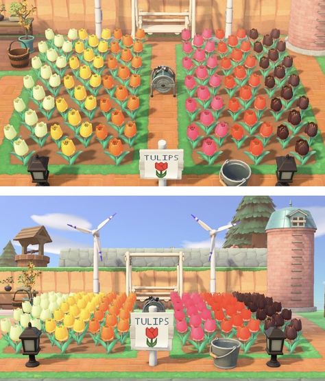 Animal Crossing Tulip Field, Acnh Tulip Field, Acnh Ideas, Tulip Fields, Island Design, Qr Codes, Small Pets, Animal Crossing, Tulips