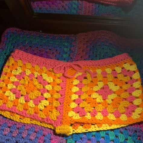 Crochet Granny Square Shorts S-L $38 Plus sizes... - Depop Granny Square Shorts Pattern, Crochet Shorts Granny Square, Granny Square Crochet Shorts, Crochet Granny Square Shorts, Granny Square Shorts, School Crochet, Squared Clothes, Crochet Shorts Pattern, Diy Cut Shirts