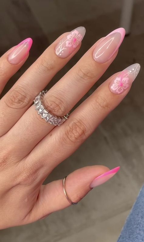 Hawaii Nails, Summery Nails, Girly Acrylic Nails, Classy Acrylic Nails, Soft Nails, Acrylic Nails Coffin Short, Pink Acrylic Nails, Short Acrylic Nails, Best Acrylic Nails