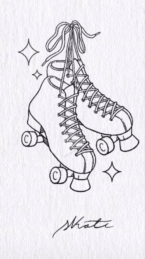 Roller Skates Drawing Easy, Rollerskating Drawing Reference, Rollerskate Drawing Reference, Roller Skates Tattoo Ideas, Roller Skates Drawing Reference, Roller Skates Sketch, Roller Skate Drawing Easy, How To Draw A Roller Skate, Rollerblades Tattoo