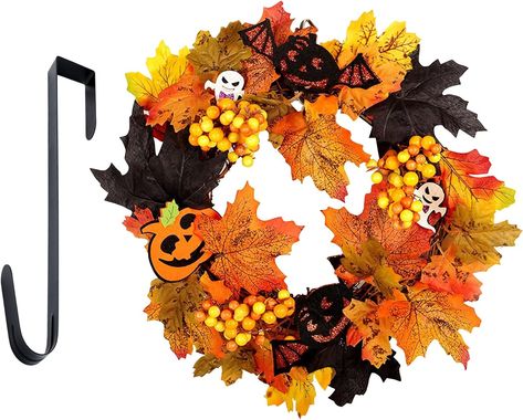 Pre Lit Wreath, Pretty Wreath, Pumpkin Wreath, Wall Ornaments, Leaf Garland, Leaf Wreath, Decoration Piece, Autumn Wreaths, Maple Leaves