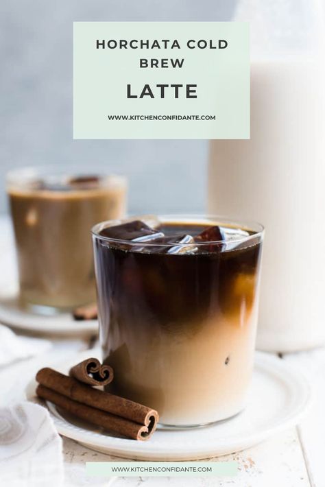 Treat yourself to a glass of Horchata Cold Brew Latte. #latte #horchatalatte #horchatadrink #delicious | kitchenconfidante.com @kitchconfidante Horchata Latte Recipe, Horchata Latte, Horchata Drink, Homemade Horchata, Horchata Recipe, Cold Brew Iced Coffee, Coffee Truck, Fine Dining Recipes, Food Truck Design