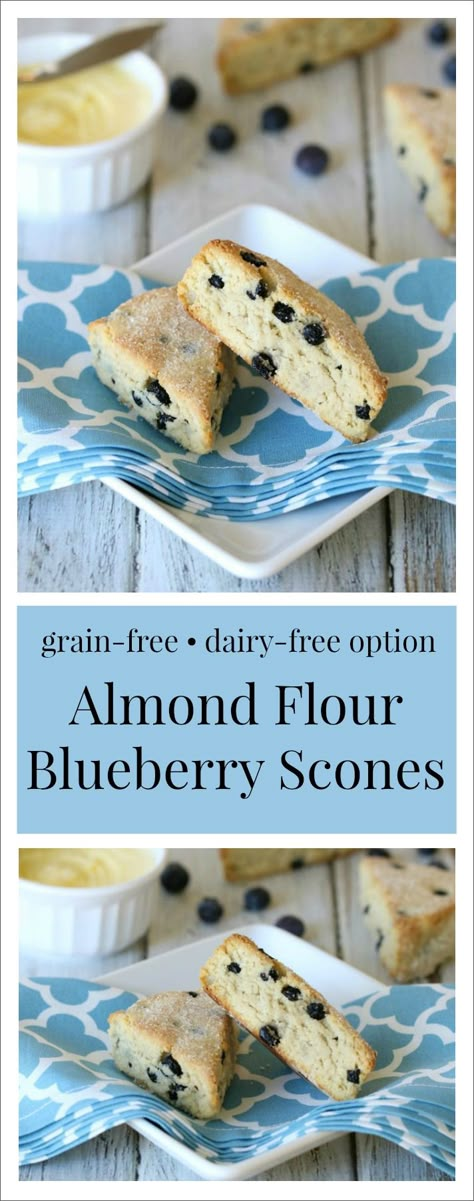 Almond Flour Blueberry Scones {Grain-Free, Dairy-Free Option}. A healthy scone recipe that is perfect for breakfast! All clean eating ingredients are used for this healthy breakfast recipe. Pin now to make later. Almond Flour Scones, Almond Flour Blueberry, Healthy Scones, Blueberry Lemon Scones, Berry Scones, Gluten Free Scones, Lemon Scones, Paleo Baking, Gluten Free Breads