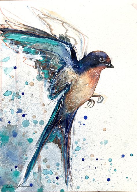 Bird In Flight Painting, Birds In Flight Art, Swallow Art, Swallow In Flight, Bird Watercolor Art, Watercolour Bird, Watercolour Cards, Swallow Bird, Art Investment