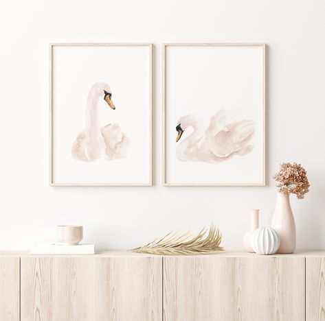 Swan Themed Nursery, Swan Baby Nursery, Swan Nursery Theme, Swan Theme Nursery, Swan Princess Nursery, Nursery 2024, Blush Pink Art, Swan Nursery Decor, Swan Nursery