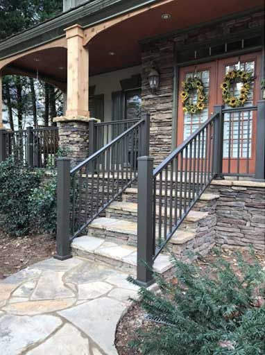 Homepage - Stair Solution Porch Step Railing, Front Porch Railing Ideas, Porch Railing Ideas, Iron Railings Outdoor, Exterior Stair Railing, Exterior Handrail, Porch Railing Designs, Front Porch Railings, Outdoor Stair Railing