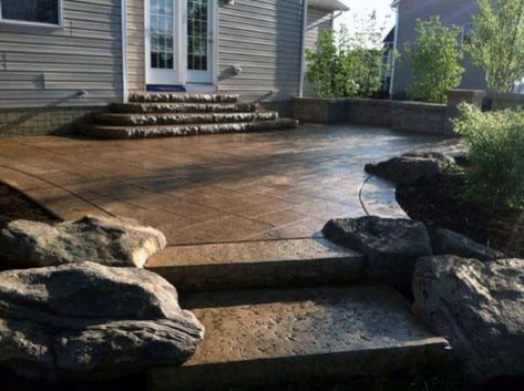 Top 50 Best Stamped Concrete Patio Ideas - Outdoor Space Designs Stamped Concrete Patio Designs, Poured Concrete Patio, Concrete Backyard, Patio Stairs, Concrete Patio Makeover, Concrete Deck, Concrete Patio Designs, Concrete Patios, Patio Steps