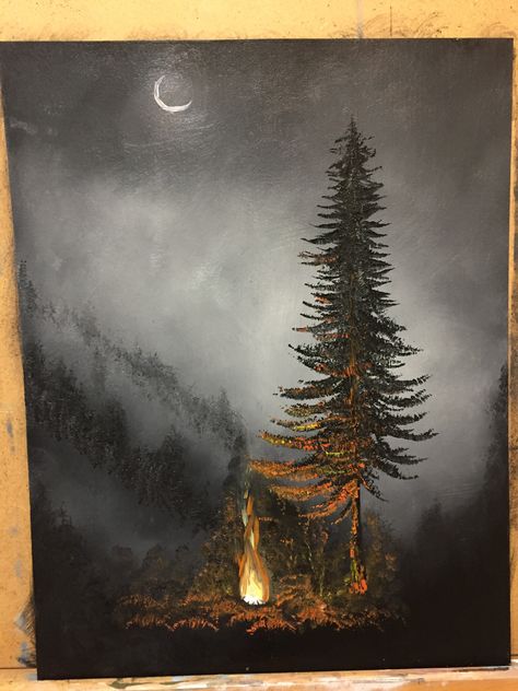 Dark Woods Painting, Moody Acrylic Painting, Black Canvas Paintings Easy Aesthetic, Dark Acrylic Painting, Dark Forest Painting, Acrylic Art Projects, Canvas Painting Designs, Landscape Art Painting, Art Painting Gallery