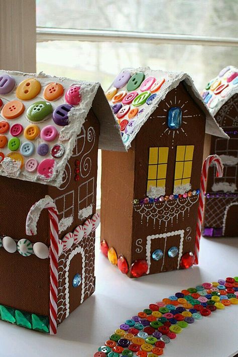 Gingerbread House Milk Carton, Milk Carton Crafts, Gingerbread House Craft, Crafts By Season, House Village, Mod Podge Crafts, Diy Christmas Village, Gingerbread Village, Christmas Gingerbread House