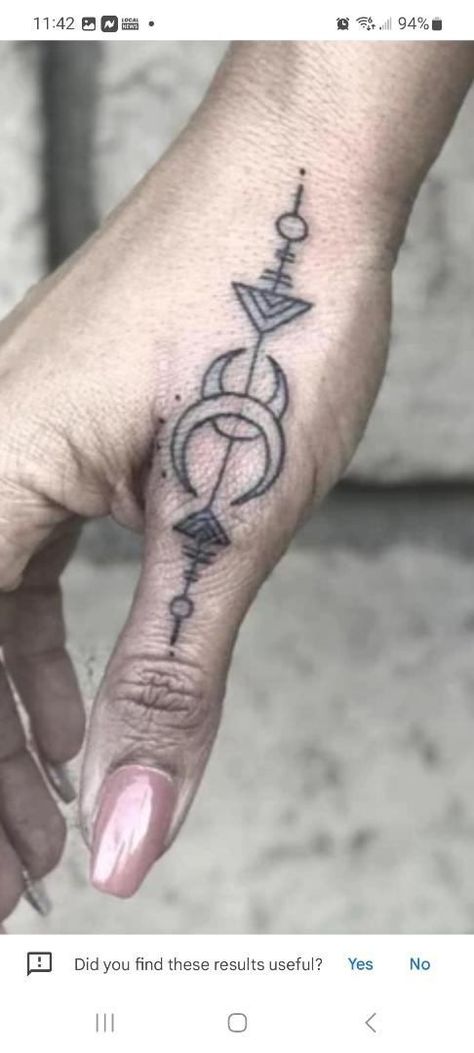 Viking Finger Tattoo For Women, Moon Thumb Tattoo, Geometric Finger Tattoo, Geometric Hand Tattoo, Warrior Tattoos For Women, Thumb Tattoo, Baddie Tats, Marriage Tattoos, Bridge Tattoo